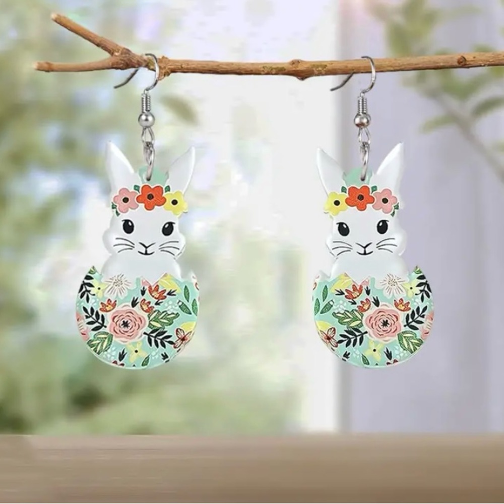 Flower Egg Easter Acrylic Holiday Drop Dangle Earrings